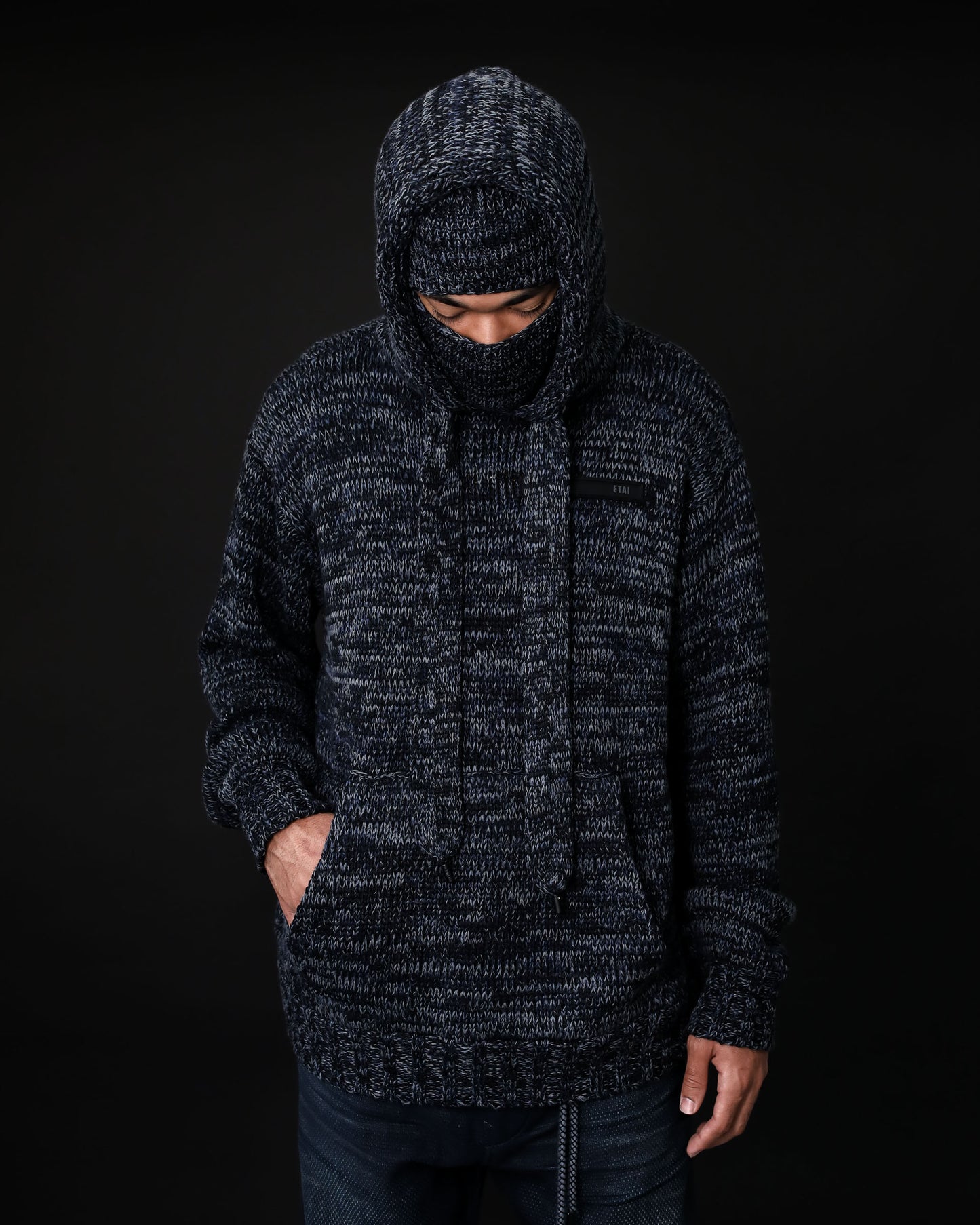 Black Hand-Loomed Knitted Hoodie