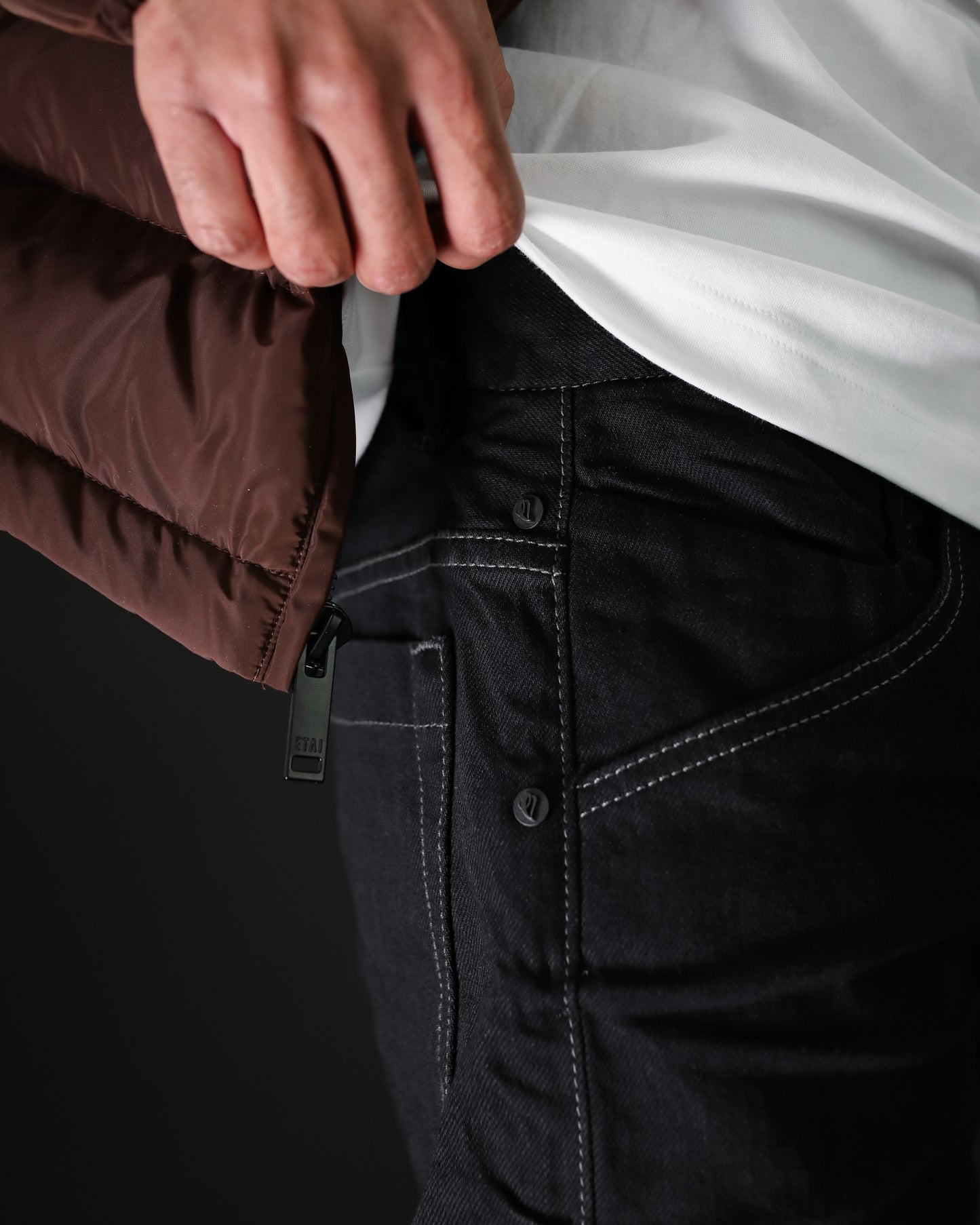 Straight Leg Bi-Stretch Japanese Black Denim Jeans - No Logo