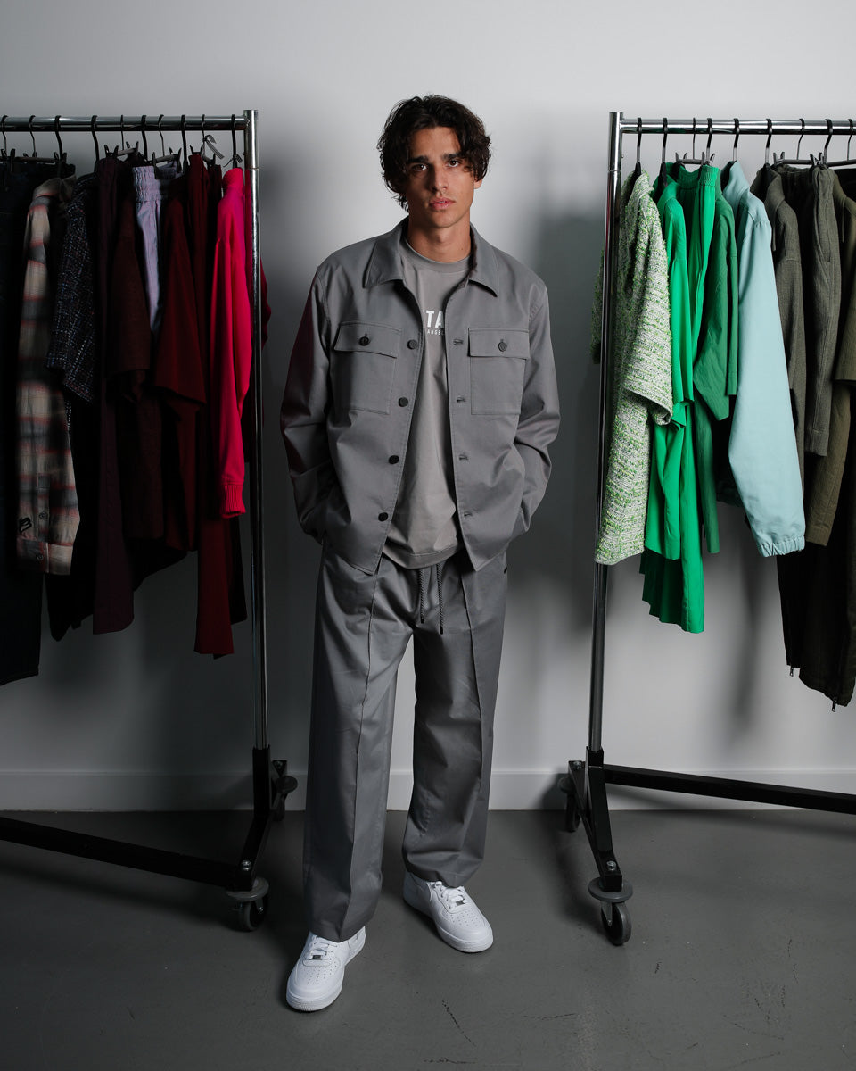 Pin Tuck Straight Leg Pants - Gray