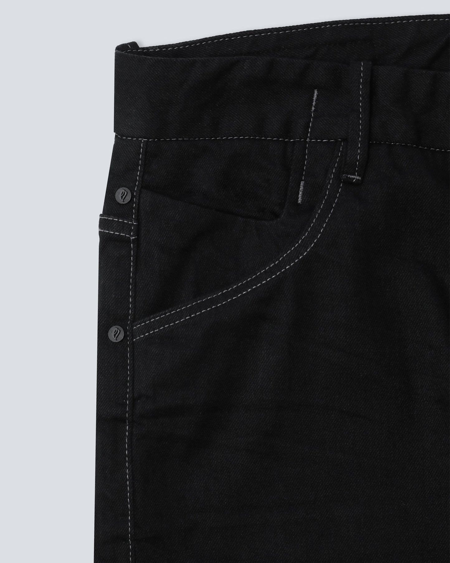 Straight Leg Bi-Stretch Japanese Black Denim Jeans - Neon Purple Logo