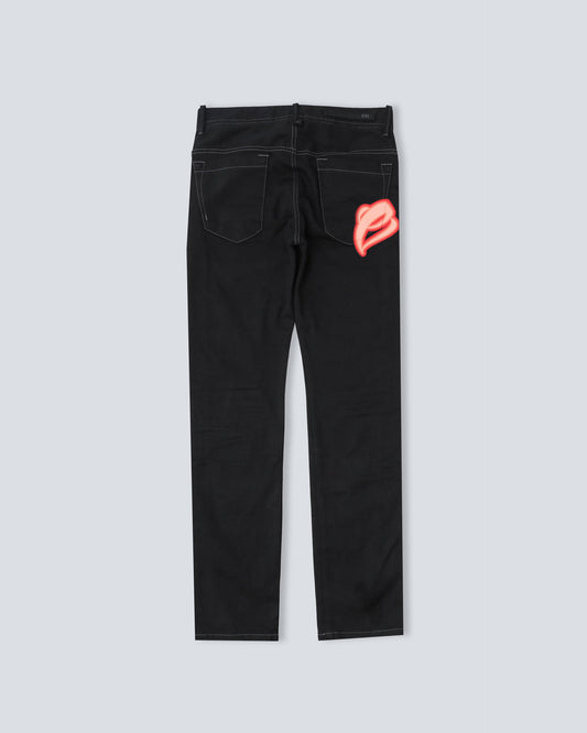 Straight Leg Bi-Stretch Japanese Black Denim Jeans - Gradient Red Logo