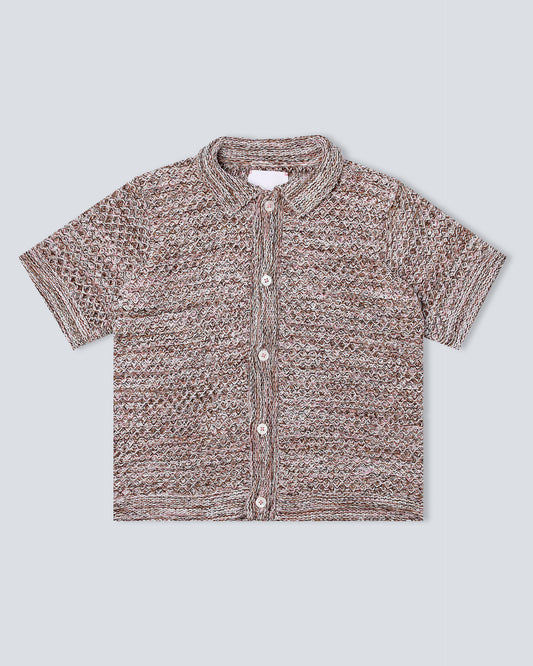Brown Hand-Loomed Knitted Button Up Shirt