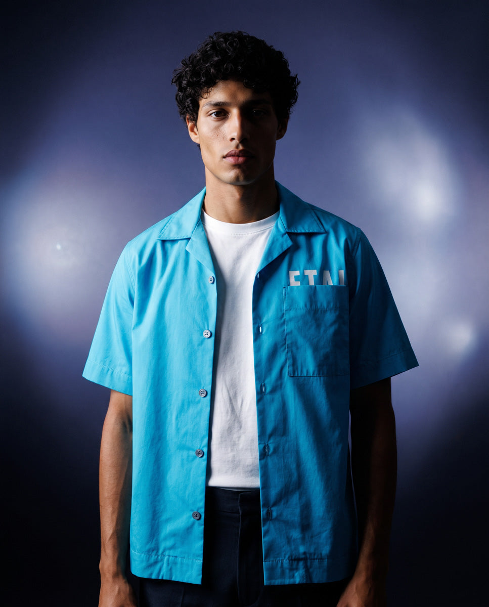 Hidden Logo Pocket Shirt - Cyan