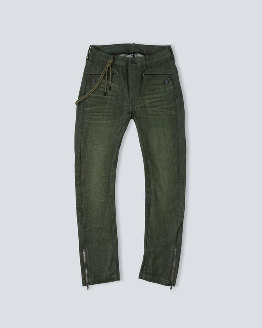 Olive Green Curved Leg 6-Pocket Jeans