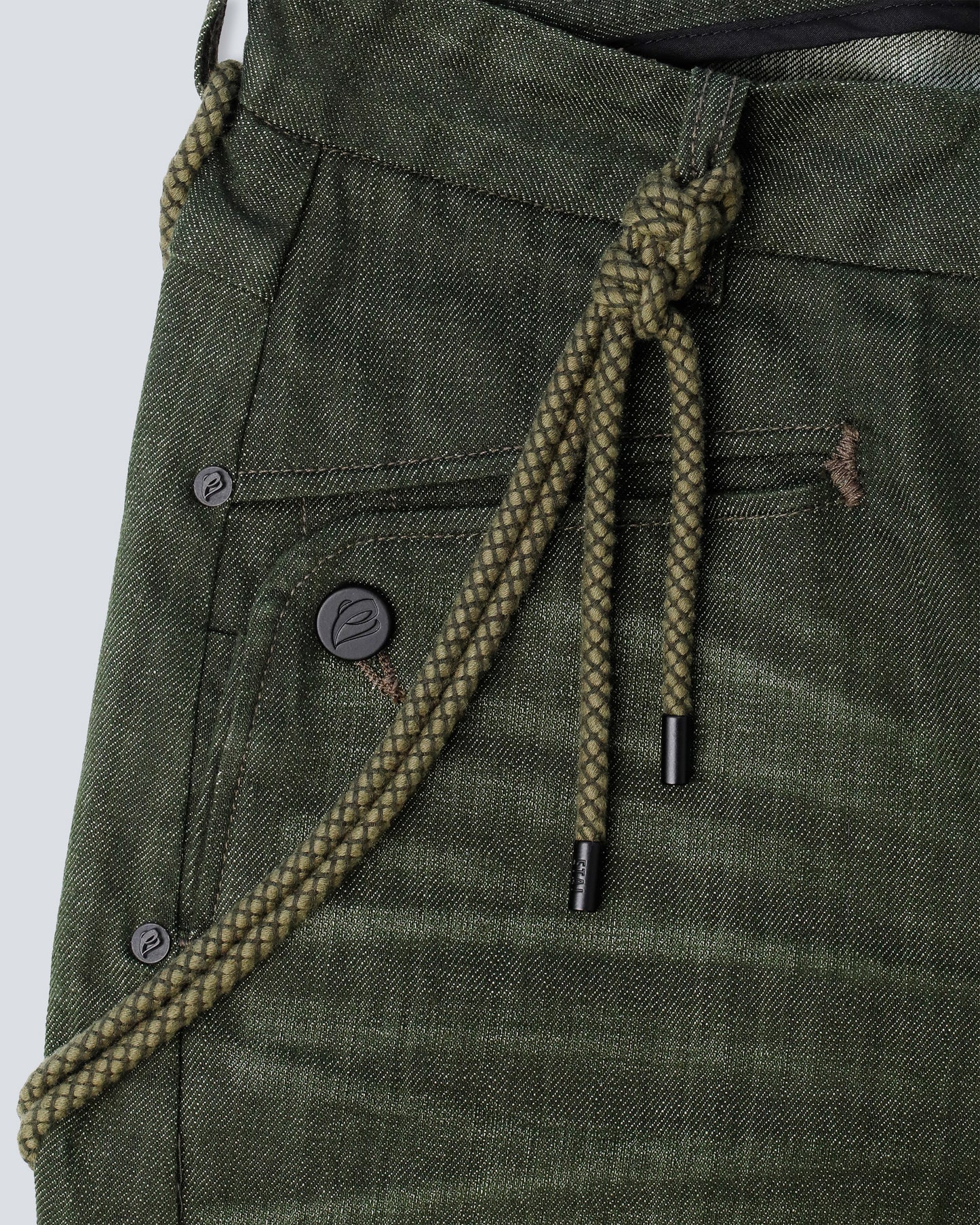 Olive Green Curved Leg 6-Pocket Jeans