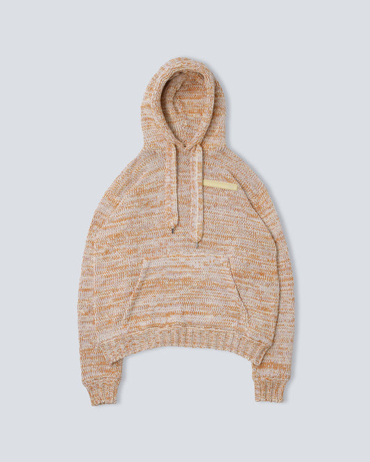 Ivory Mustard Hand-Loomed Knitted Hoodie