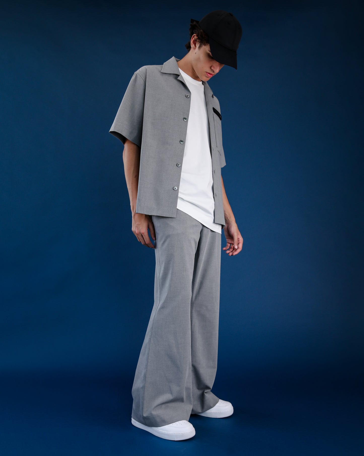 Stretch Tailoring Cloth Flared Leg Pants - Gray