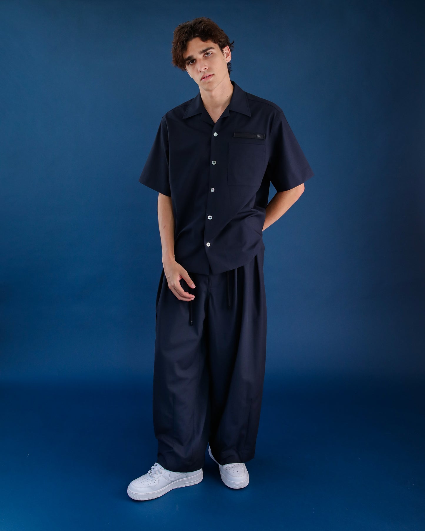 Stretch Tailoring Cloth Balloon Pants - Navy