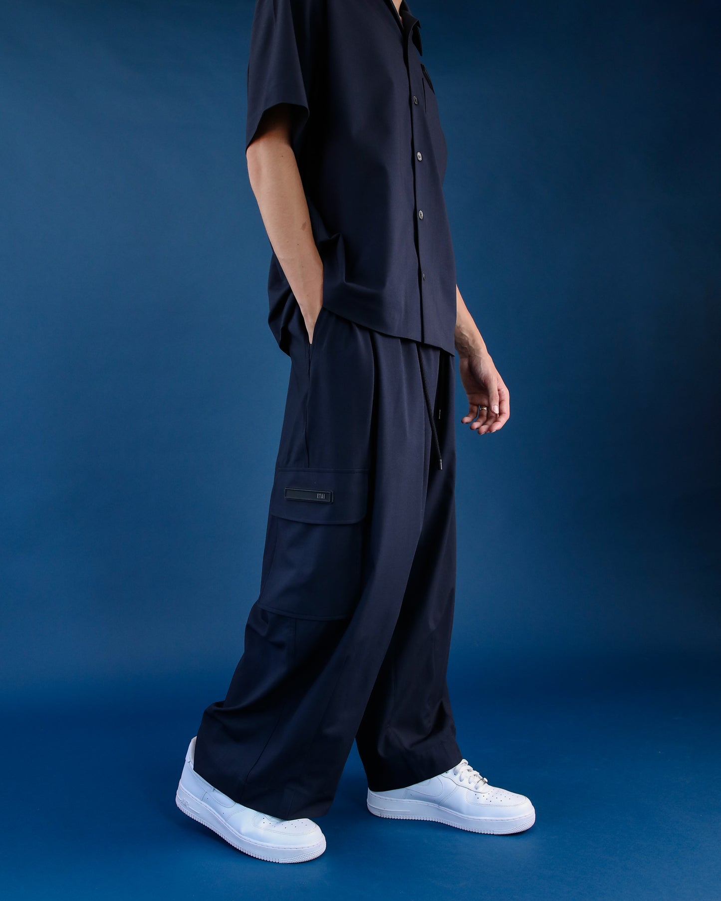 Stretch Tailoring Cloth Balloon Pants - Navy