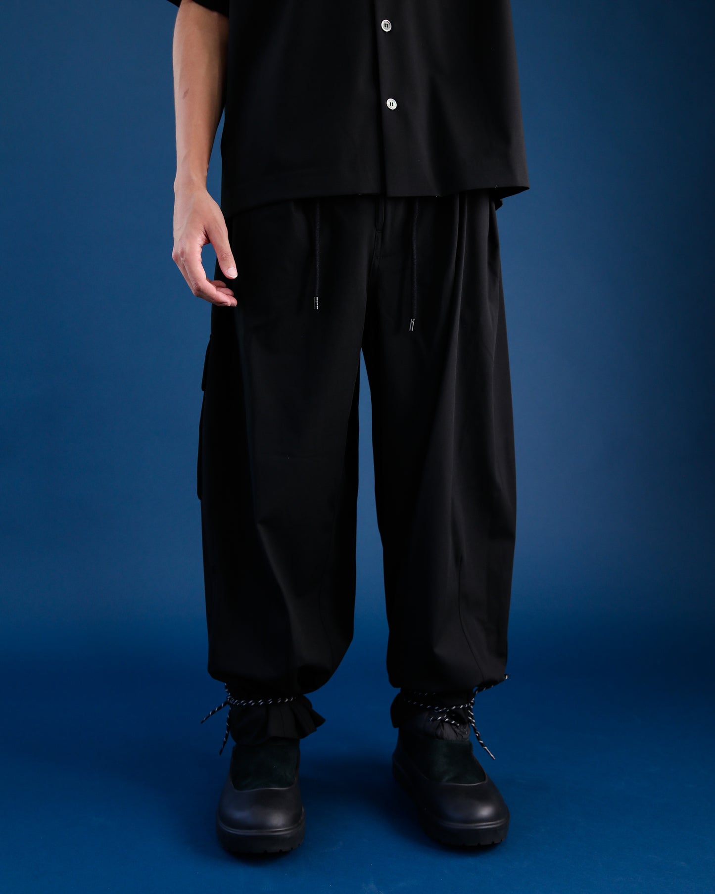 Stretch Tailoring Cloth Balloon Pants - Black