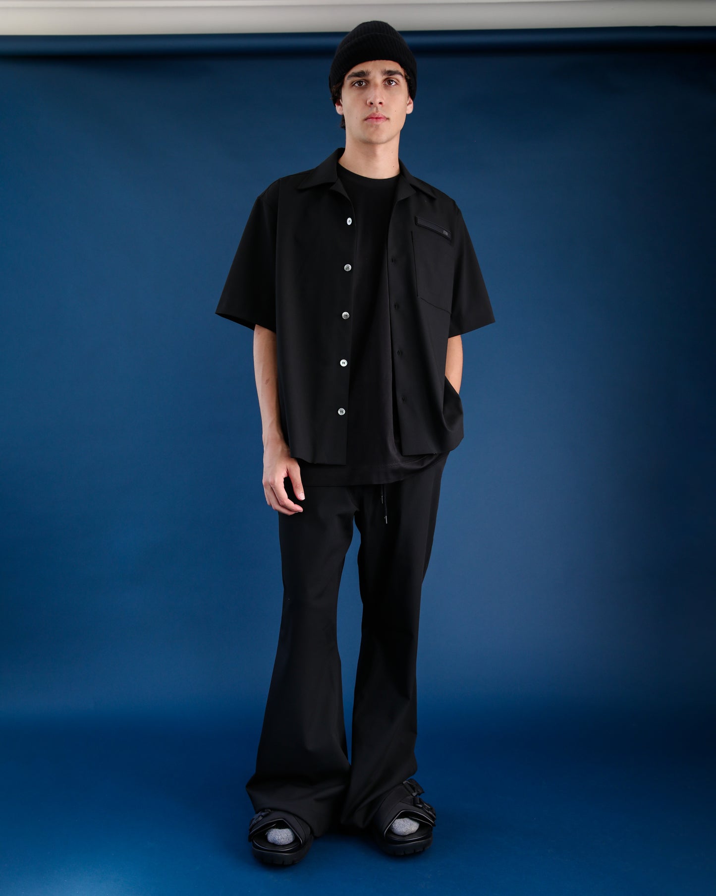 Stretch Tailoring Cloth Flared Leg Pants - Black