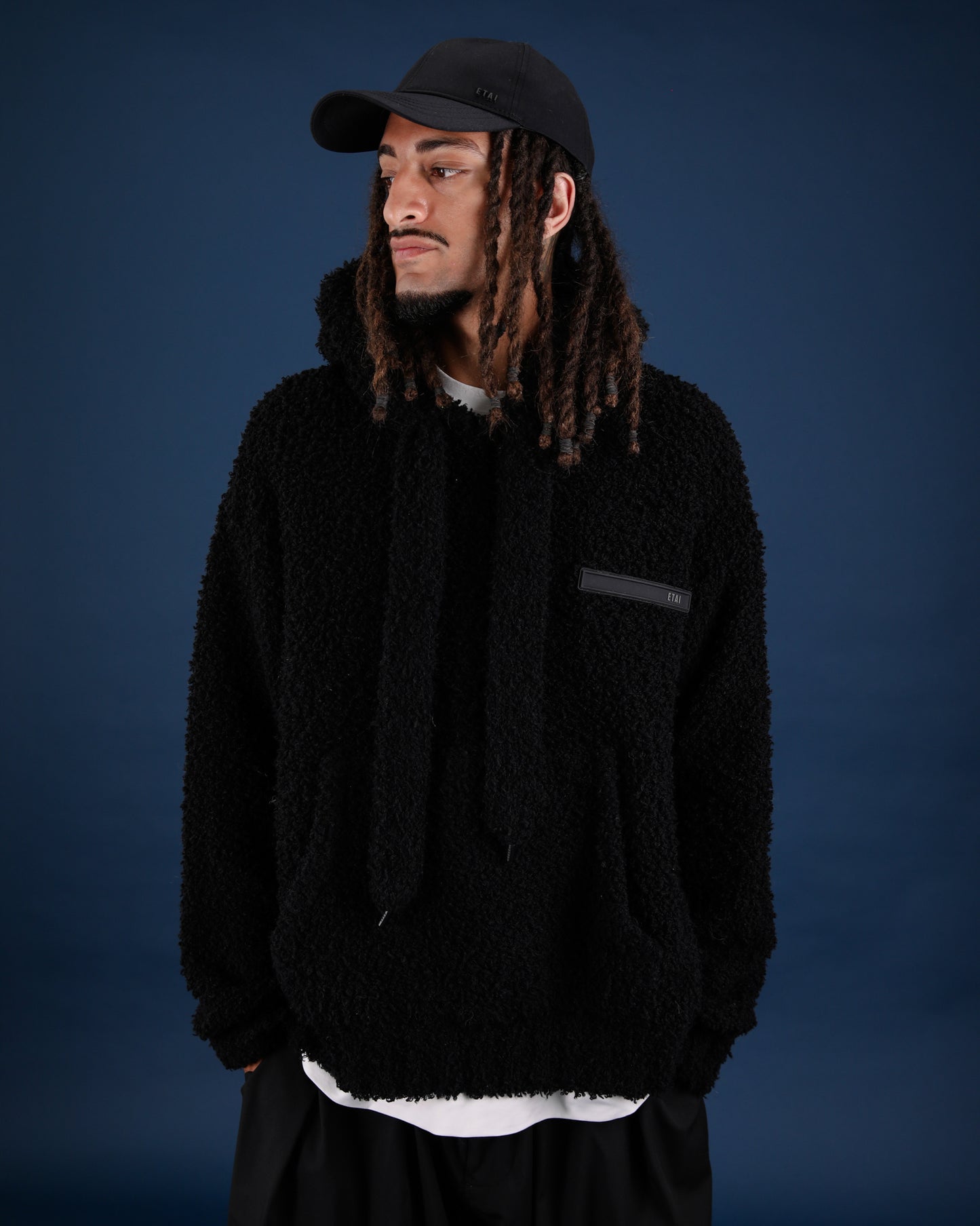 Hand-Loomed Fuzzy Hoodie - Black