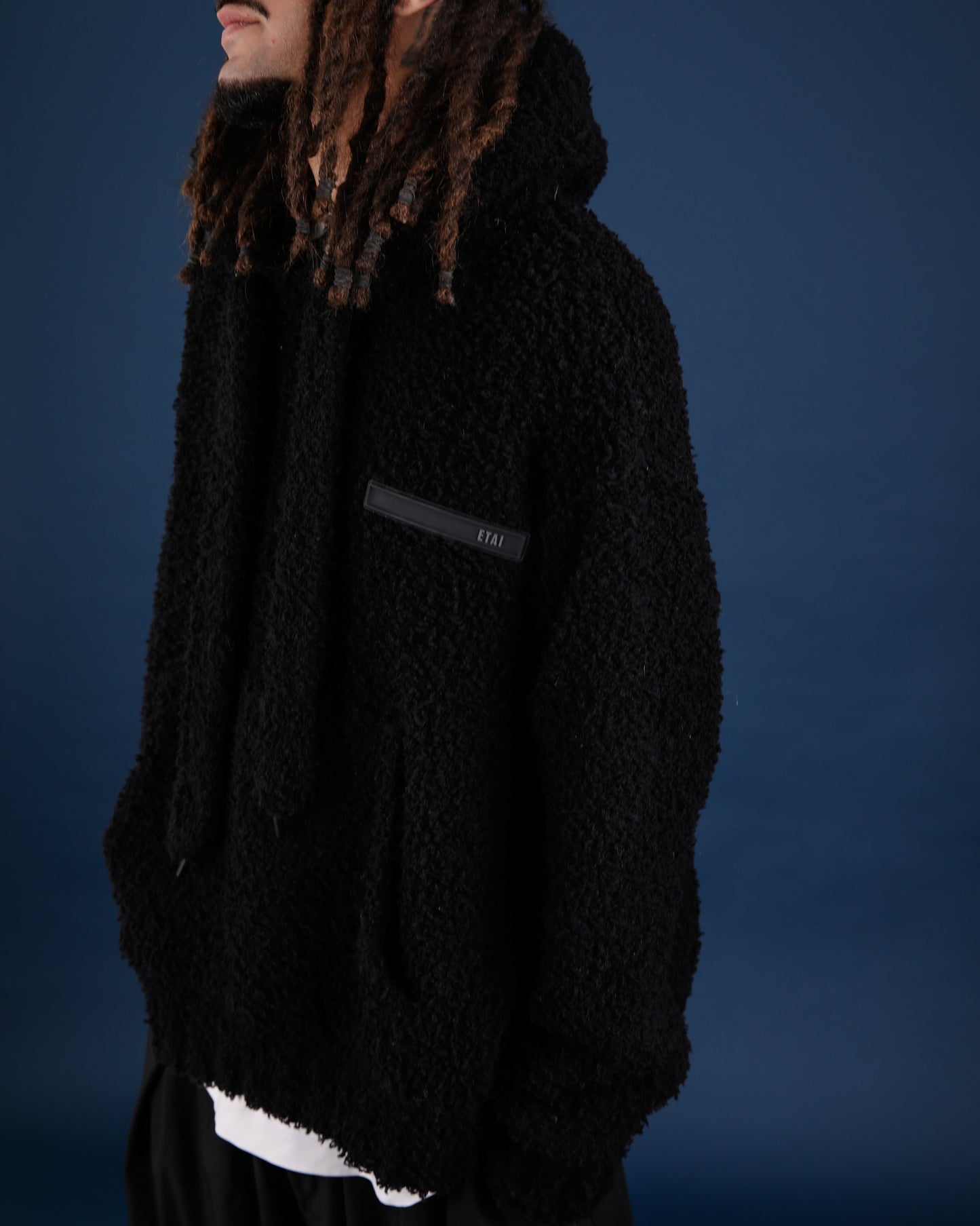 Hand-Loomed Fuzzy Hoodie - Black