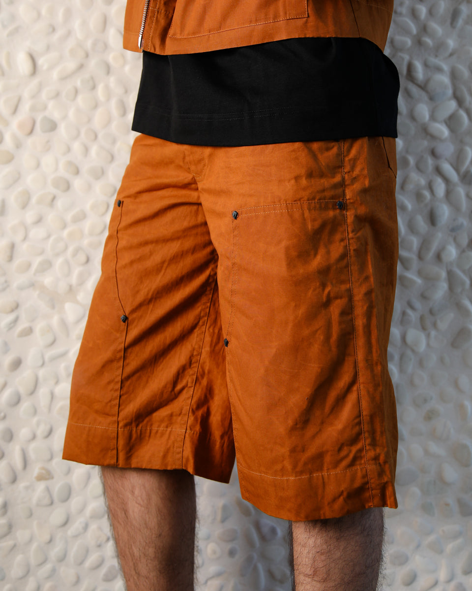 Wax Coated Double Knee Shorts - Rust