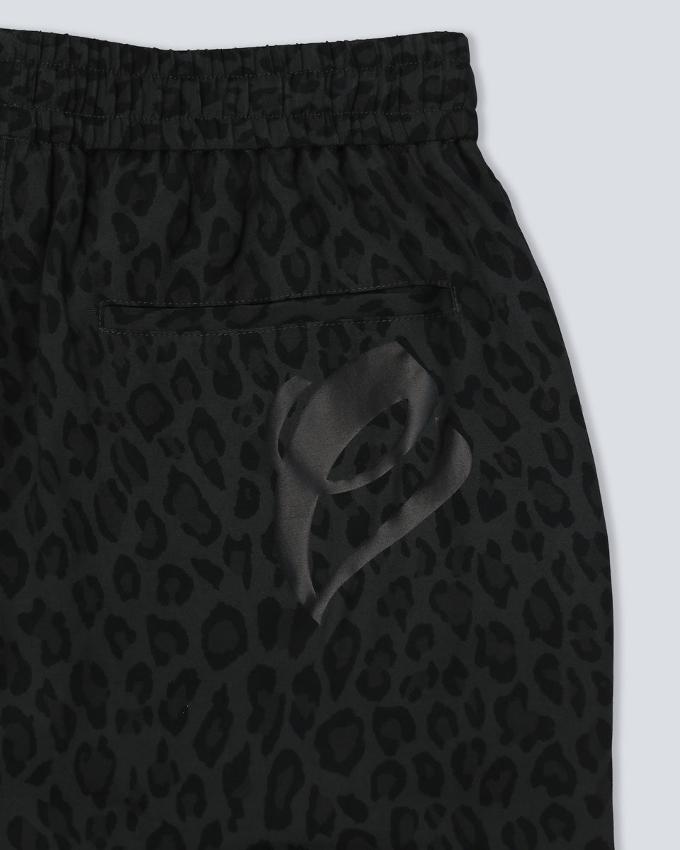 Leopard Drawcord Pants - Gray