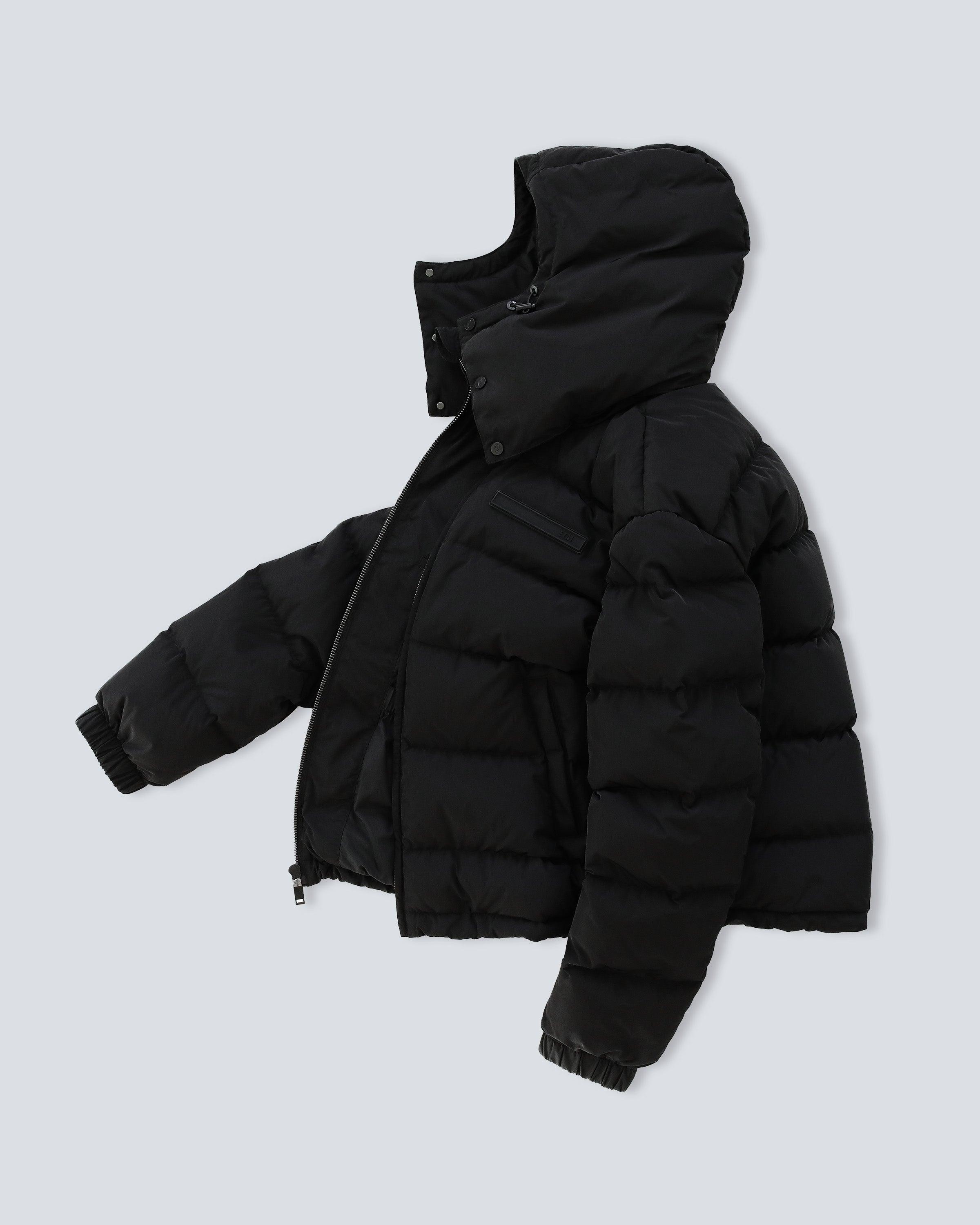 Black puffer jacket discount with removable hood